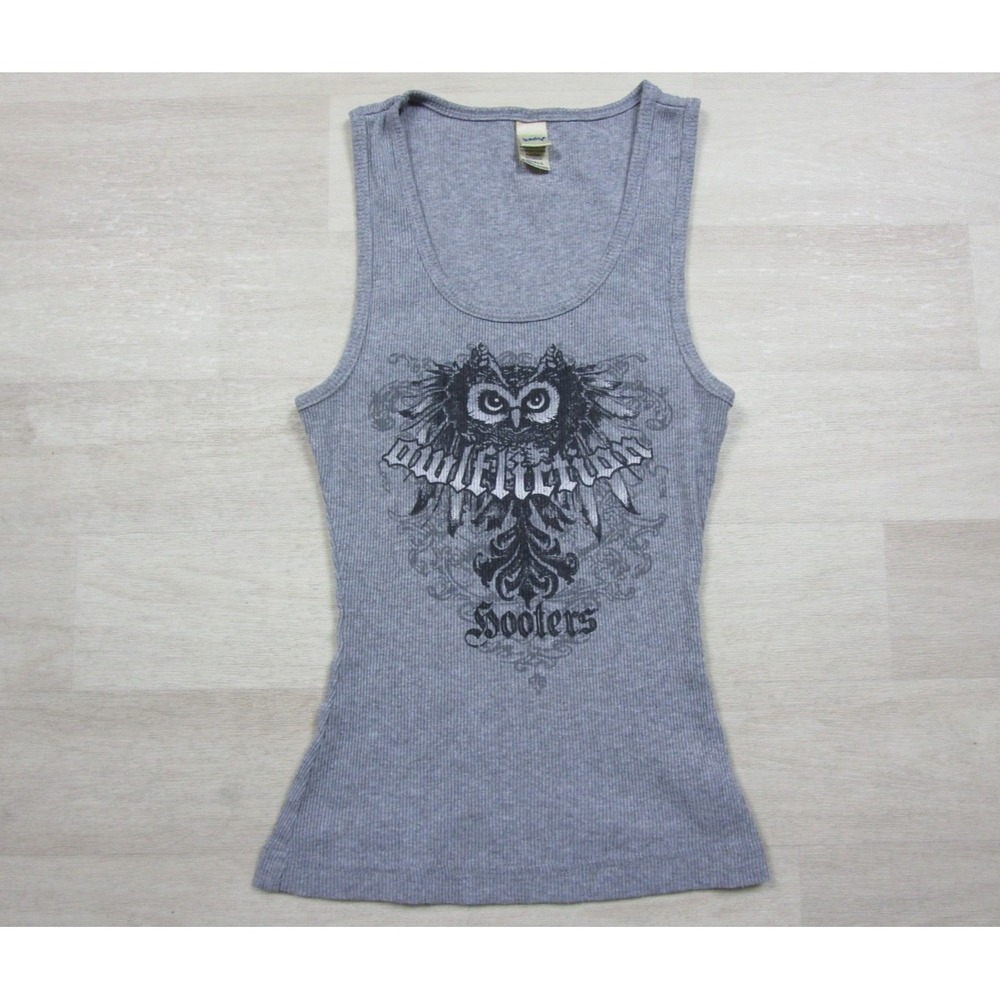 Vintage Y2K Hooters Tank Top Women's (S) Kavio Gray Owlfliction Parody Indiana